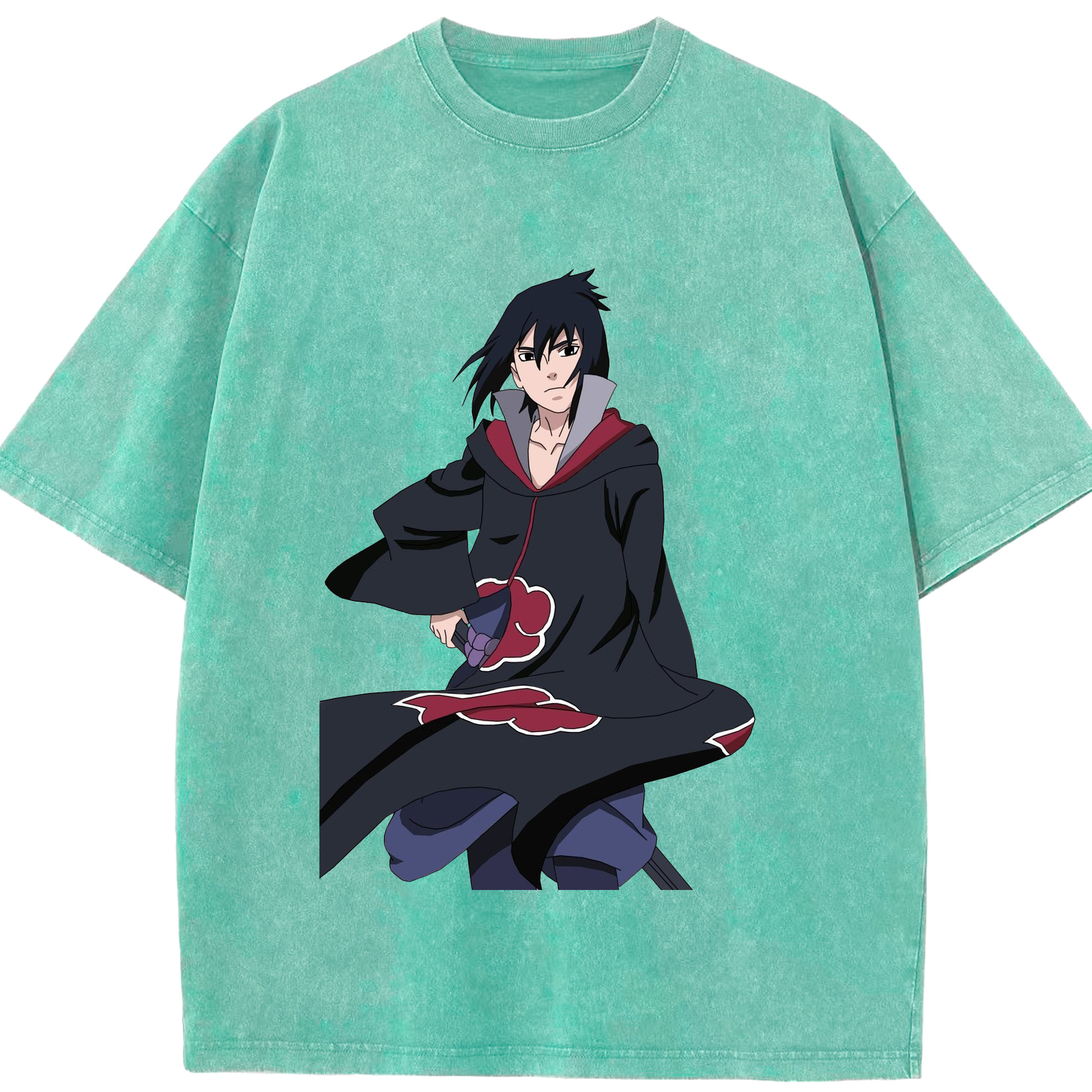 （画像用） NARUTO -ナルト- うちは サスケ Uchiha Sasuke 綿100% ヴィンテージ風 半袖Tシャツ（フロントプリント）